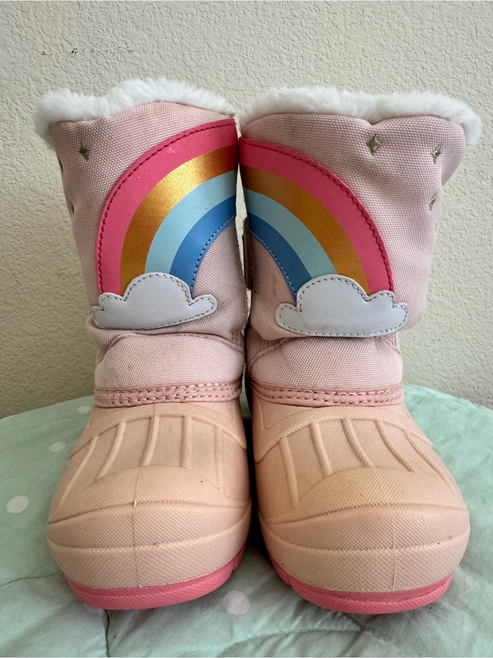 Cat & Jack Pink Rainbow Snow Boots for Kids size 10